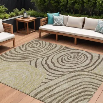 9' X 12' Brown Taupe And Beige Abstract Washable Indoor Outdoor Area Rug