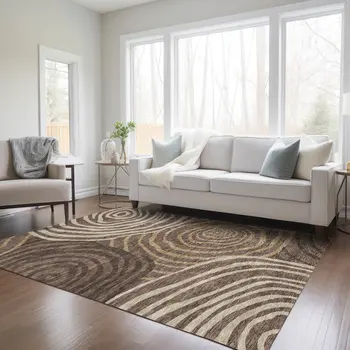 3' X 5' Brown And Taupe Abstract Washable Indoor Outdoor Area Rug