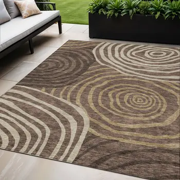 5' X 8' Brown And Taupe Abstract Washable Indoor Outdoor Area Rug