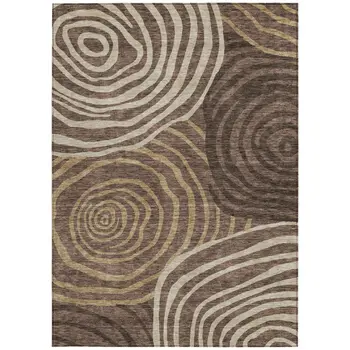 8' X 10' Brown And Taupe Abstract Washable Indoor Outdoor Area Rug