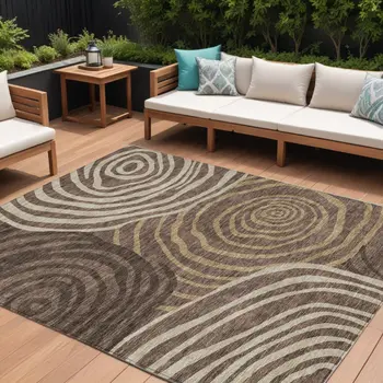 10' X 14' Brown And Taupe Abstract Washable Indoor Outdoor Area Rug