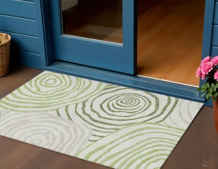 3' X 5' Artichoke Green And Fern Green Abstract Washable Indoor Outdoor Area Rug