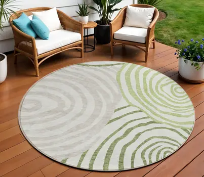 8' Artichoke Green And Fern Green Round Abstract Washable Indoor Outdoor Area Rug
