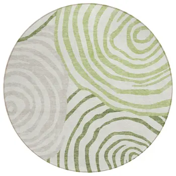 8' Artichoke Green And Fern Green Round Abstract Washable Indoor Outdoor Area Rug
