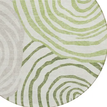 8' Artichoke Green And Fern Green Round Abstract Washable Indoor Outdoor Area Rug