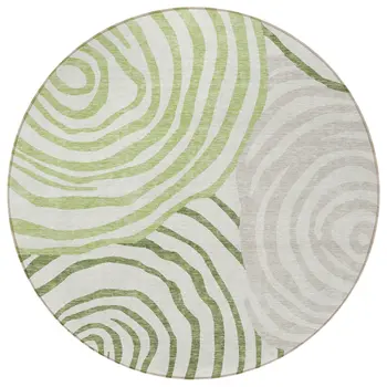 8' Artichoke Green And Fern Green Round Abstract Washable Indoor Outdoor Area Rug