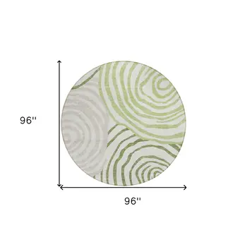 8' Artichoke Green And Fern Green Round Abstract Washable Indoor Outdoor Area Rug