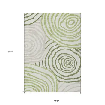 9' X 12' Artichoke Green And Fern Green Abstract Washable Indoor Outdoor Area Rug