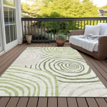 10' X 14' Artichoke Green And Fern Green Abstract Washable Indoor Outdoor Area Rug