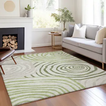 10' X 14' Artichoke Green And Fern Green Abstract Washable Indoor Outdoor Area Rug