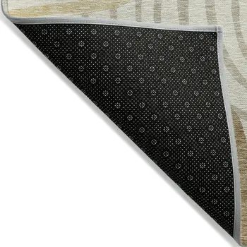 5' X 8' Gold Ivory And Beige Abstract Washable Indoor Outdoor Area Rug