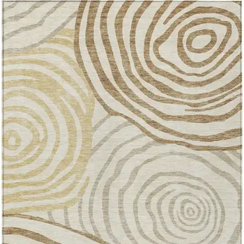 9' X 12' Gold Ivory And Beige Abstract Washable Indoor Outdoor Area Rug