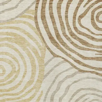 9' X 12' Gold Ivory And Beige Abstract Washable Indoor Outdoor Area Rug