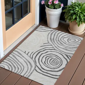 3' X 5' Gray Charcoal And Silver Abstract Washable Indoor Outdoor Area Rug