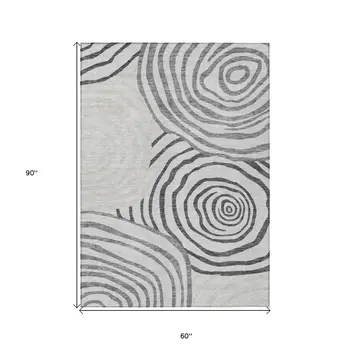 5' X 8' Gray Charcoal And Silver Abstract Washable Indoor Outdoor Area Rug