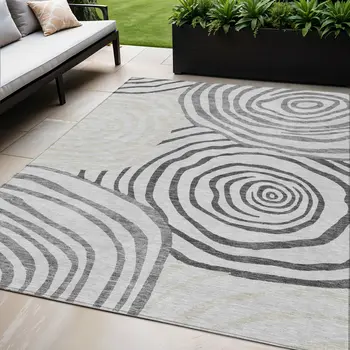 5' X 8' Gray Charcoal And Silver Abstract Washable Indoor Outdoor Area Rug