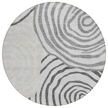 8' Gray Charcoal And Silver Round Abstract Washable Indoor Outdoor Area Rug