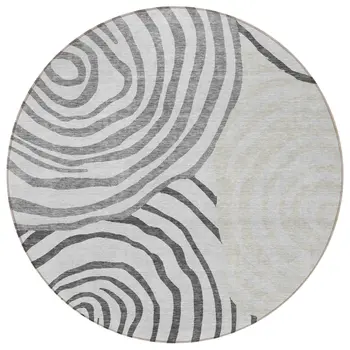 8' Gray Charcoal And Silver Round Abstract Washable Indoor Outdoor Area Rug