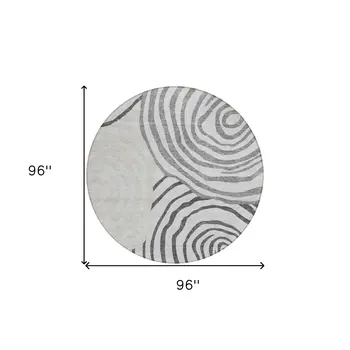 8' Gray Charcoal And Silver Round Abstract Washable Indoor Outdoor Area Rug