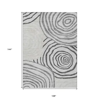 9' X 12' Gray Charcoal And Silver Abstract Washable Indoor Outdoor Area Rug