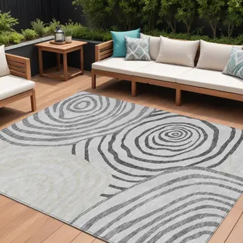 9' X 12' Gray Charcoal And Silver Abstract Washable Indoor Outdoor Area Rug