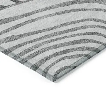9' X 12' Gray Charcoal And Silver Abstract Washable Indoor Outdoor Area Rug