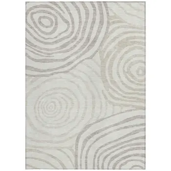 5' X 8' Ivory Beige And Khaki Abstract Washable Indoor Outdoor Area Rug