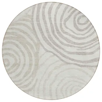 8' Ivory Beige And Khaki Round Abstract Washable Indoor Outdoor Area Rug