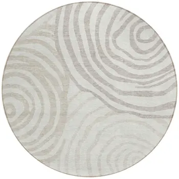 8' Ivory Beige And Khaki Round Abstract Washable Indoor Outdoor Area Rug