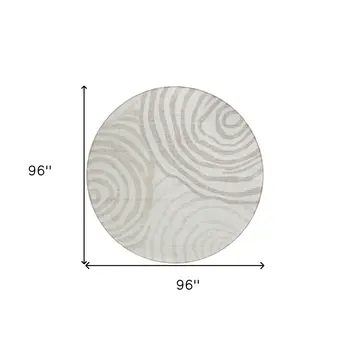 8' Ivory Beige And Khaki Round Abstract Washable Indoor Outdoor Area Rug