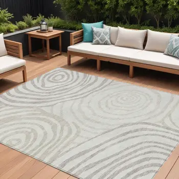 8' X 10' Ivory Beige And Khaki Abstract Washable Indoor Outdoor Area Rug
