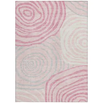 8' X 10' Pink Ivory And Gray Abstract Washable Indoor Outdoor Area Rug