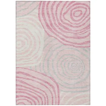 10' X 14' Pink Ivory And Gray Abstract Washable Indoor Outdoor Area Rug