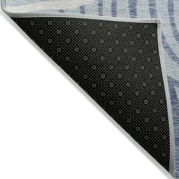 8' X 10' Sky Blue Denim Blue And Ivory Abstract Washable Indoor Outdoor Area Rug