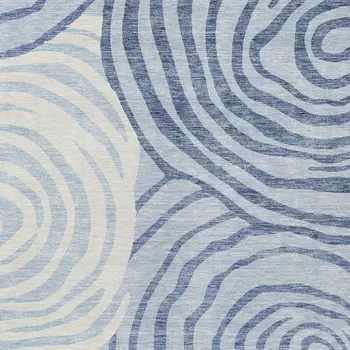 8' X 10' Sky Blue Denim Blue And Ivory Abstract Washable Indoor Outdoor Area Rug