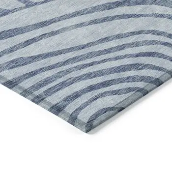 9' X 12' Sky Blue Denim Blue And Ivory Abstract Washable Indoor Outdoor Area Rug