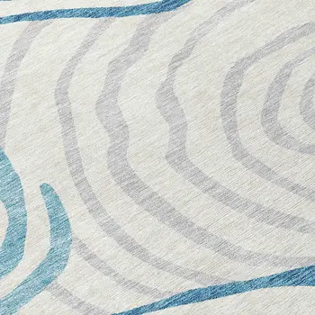 8' Teal Blue Ivory And Silver Round Abstract Washable Indoor Outdoor Area Rug