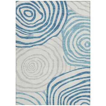 10' X 14' Teal Blue Ivory And Silver Abstract Washable Indoor Outdoor Area Rug