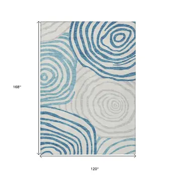10' X 14' Teal Blue Ivory And Silver Abstract Washable Indoor Outdoor Area Rug