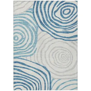 10' X 14' Teal Blue Ivory And Silver Abstract Washable Indoor Outdoor Area Rug