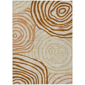 3' X 5' Terra Cotta Copper And Gold Abstract Washable Indoor Outdoor Area Rug