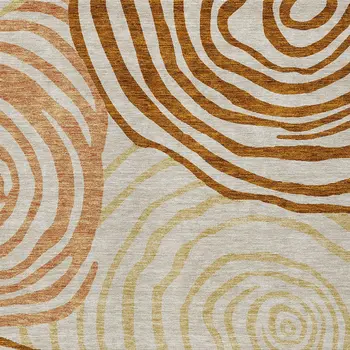 5' X 8' Terra Cotta Copper And Gold Abstract Washable Indoor Outdoor Area Rug