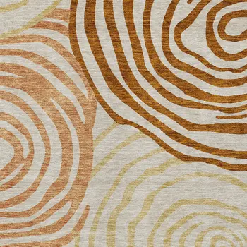 8' X 10' Terra Cotta Copper And Gold Abstract Washable Indoor Outdoor Area Rug
