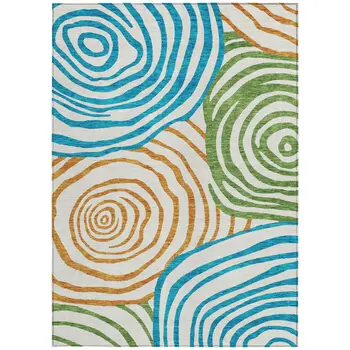 3' X 5' White Orange And Teal Blue Abstract Washable Indoor Outdoor Area Rug