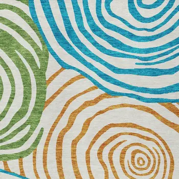8' X 10' White Orange And Teal Blue Abstract Washable Indoor Outdoor Area Rug