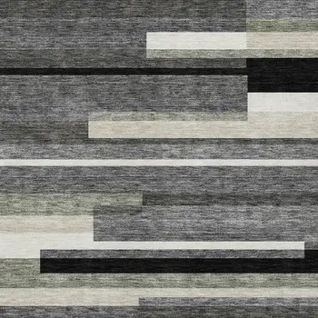 5' X 8' Black Charcoal And Gray Striped Washable Indoor Outdoor Area Rug