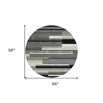 8' Black Charcoal And Gray Round Striped Washable Indoor Outdoor Area Rug