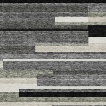 9' X 12' Black Charcoal And Gray Striped Washable Indoor Outdoor Area Rug