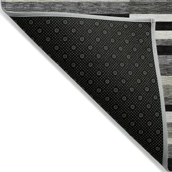 10' X 14' Black Charcoal And Gray Striped Washable Indoor Outdoor Area Rug