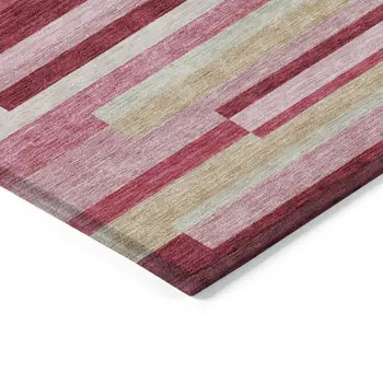 3' X 5' Blush Pink And Mauve Striped Washable Indoor Outdoor Area Rug